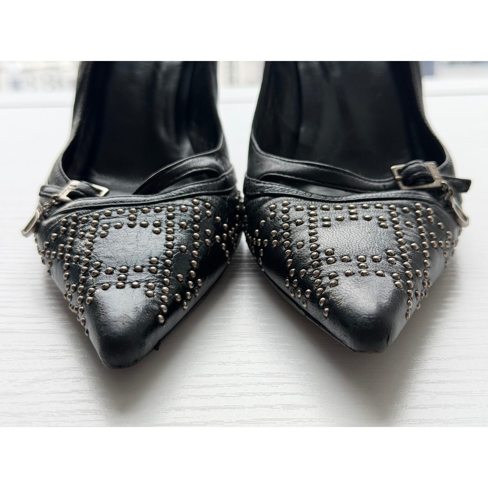 Christian Dior Black Leather Studded Pointed Toe Pumps Charm Heels Size 38 - Picture 6 of 16